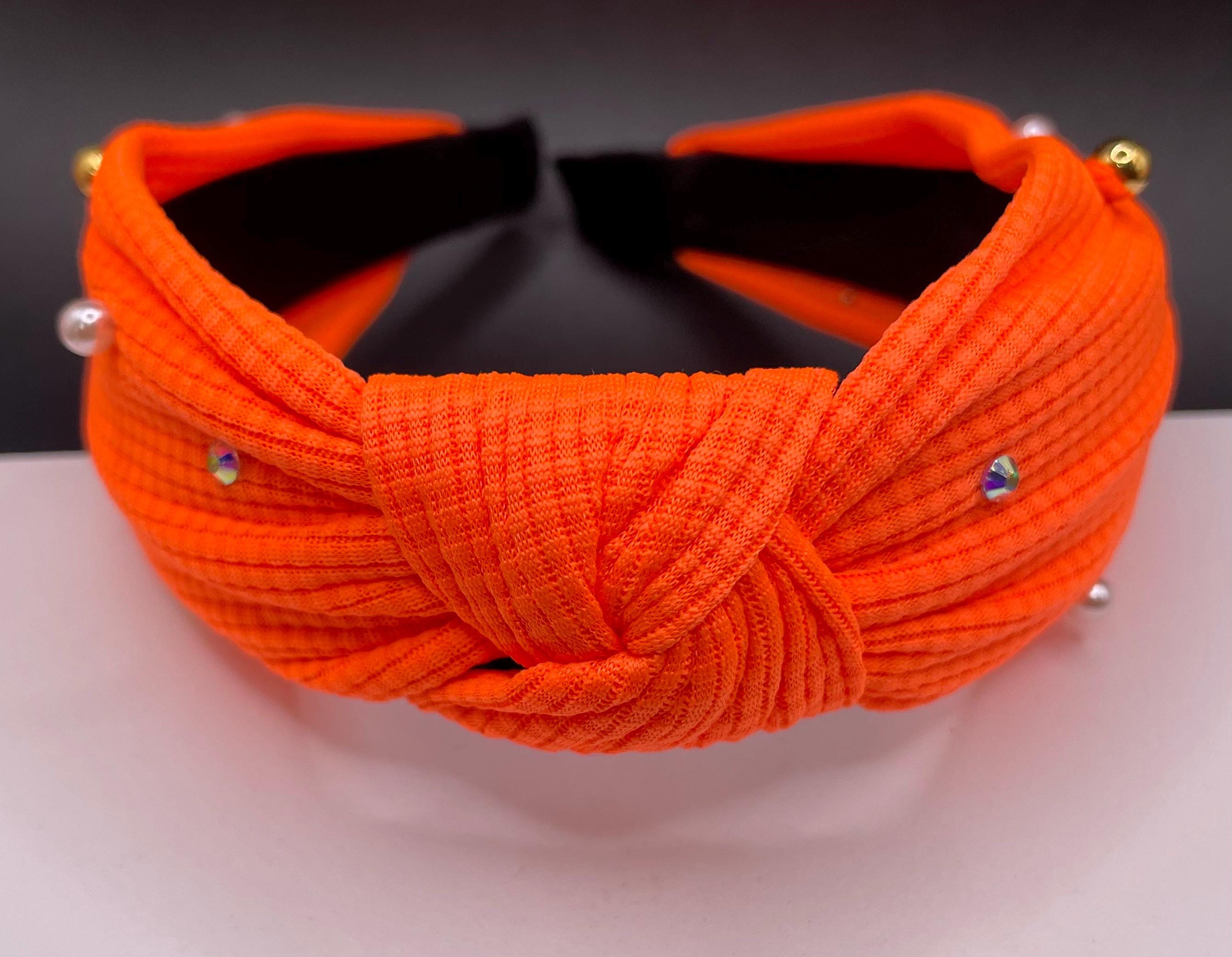 Fluorescent Orange Knotted Headband-2 In. Hair Head Band  display picture 3
