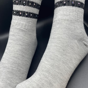 Tube Ankle Socks-Gray/Black/White Striped Socks-black and iridescent rhinestones-each sold separately