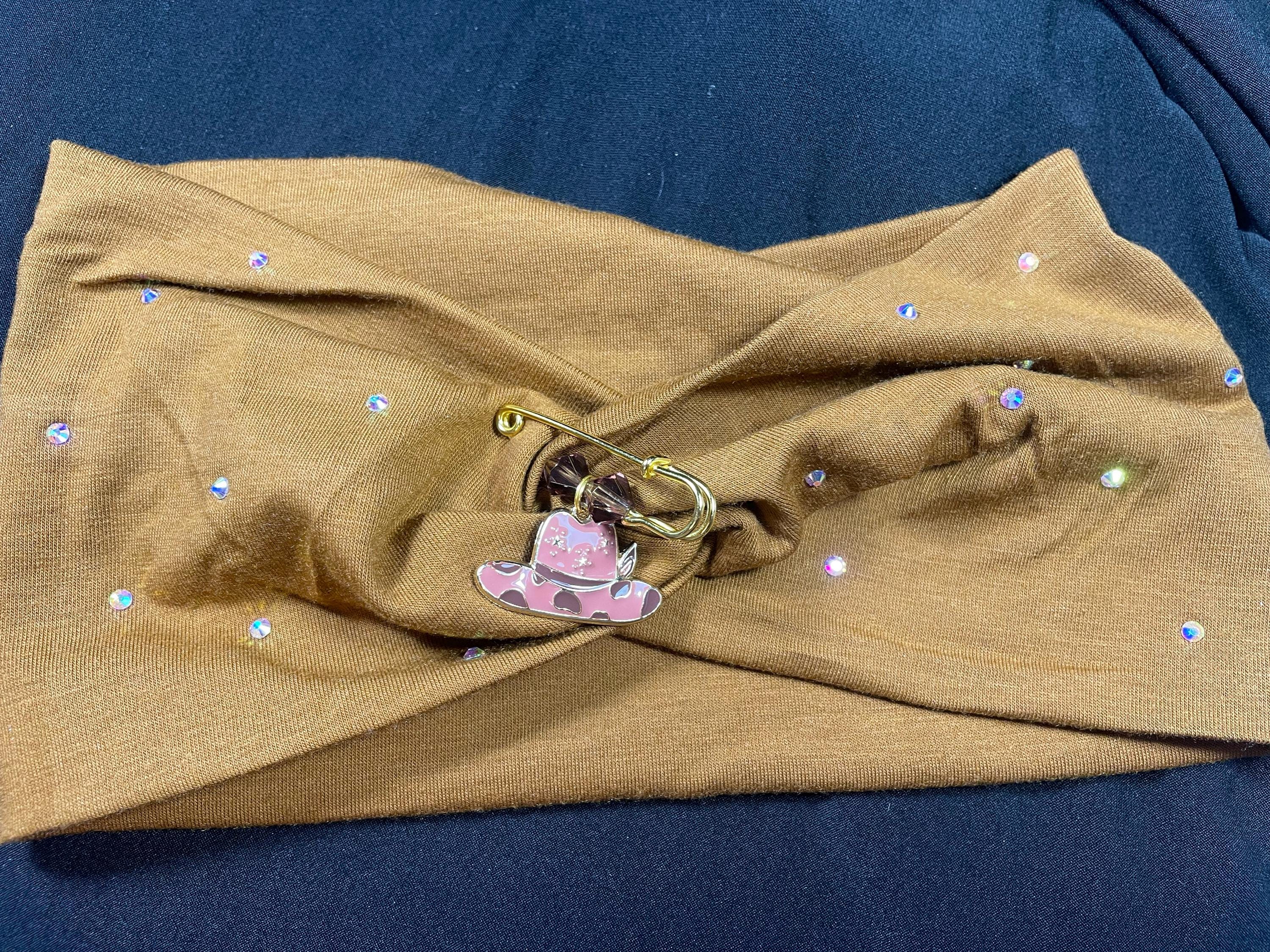 Wide Brown Headband-soft Fabric-handcrafted-rhinestones/gold  display picture 3