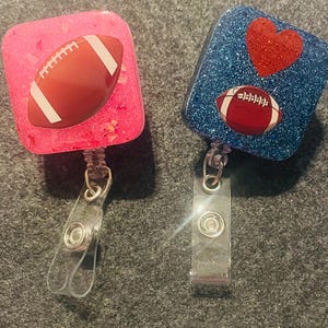 Football  Epoxy Resin badge reels, resin accessories! badge holders with handmade resin and glitter!