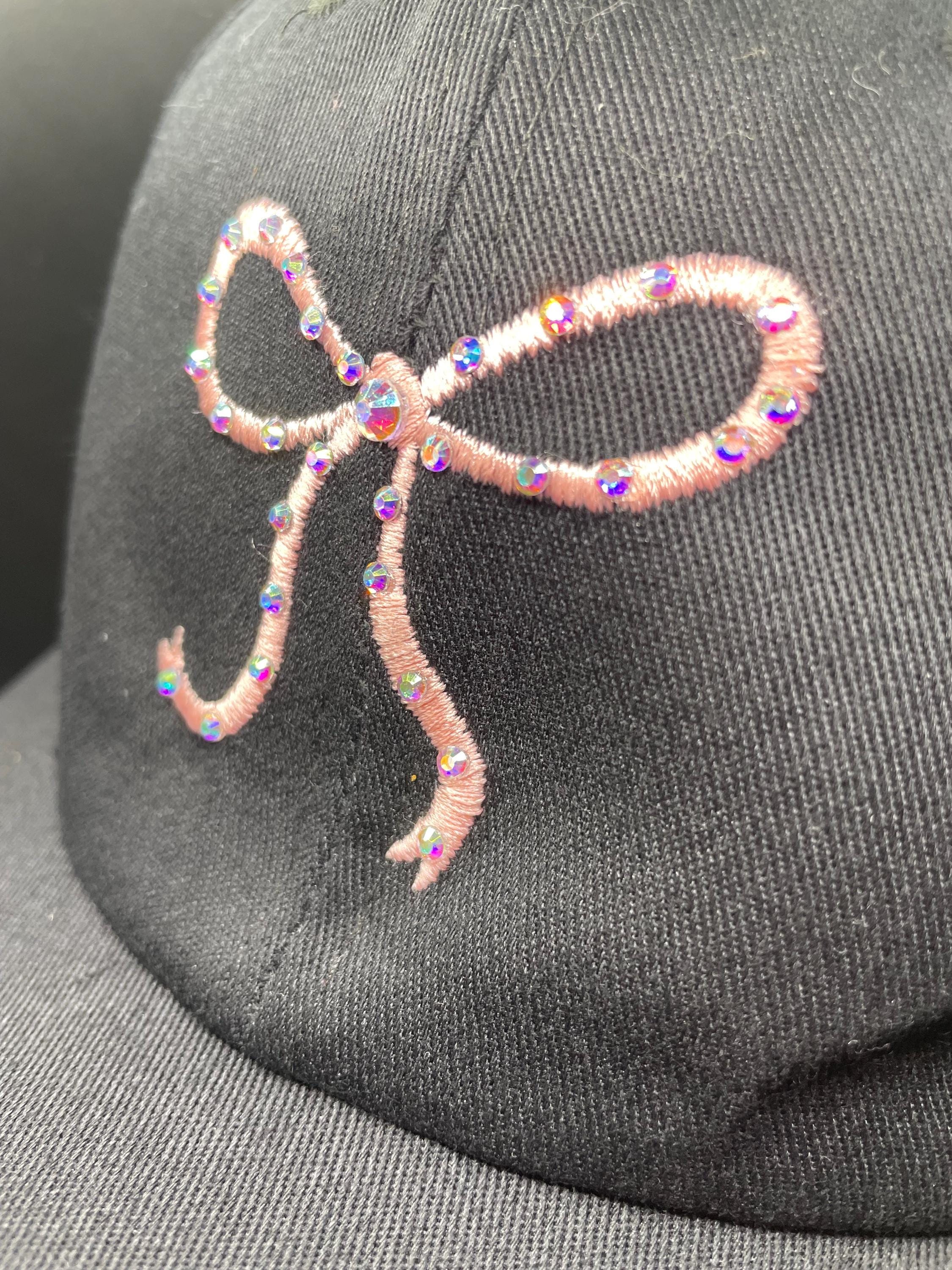 Black and Pink Bow Embroidered Cap Embroidered Ribbon Trucker Hat main image 2