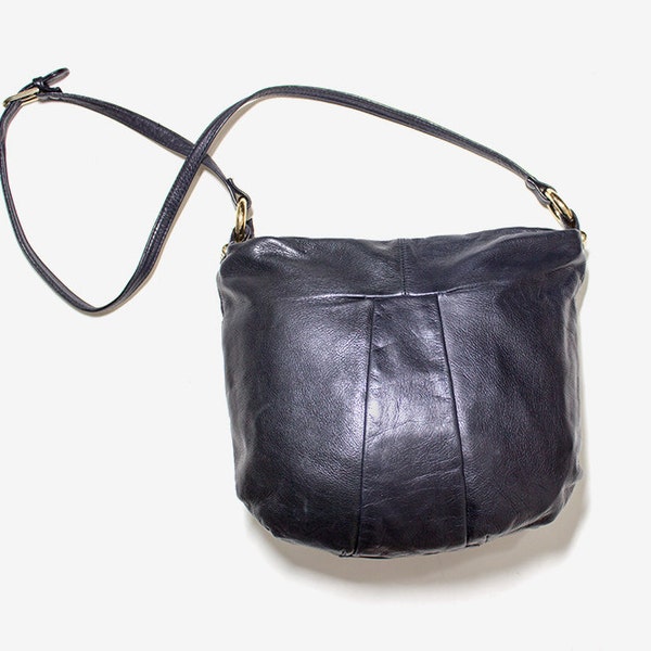 Vintage Bucket Bag / Black Leather Bucket Bag / Leather Hobo Bag / Black Leather Purse
