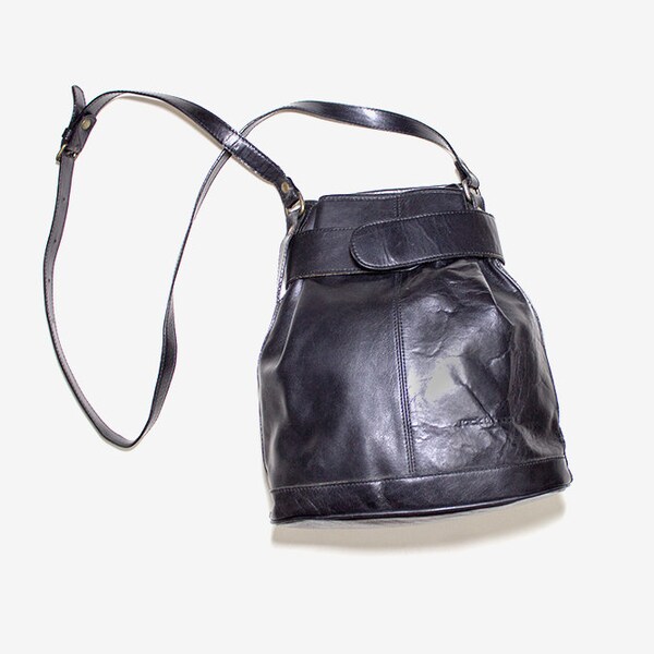 Vintage Leather Bucket Bag / Black Bucket Bag / Black Leather Bag