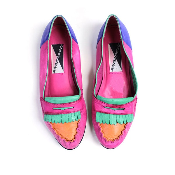 s a l e Vintage Color Block Leather Loafer Flats SIze 8