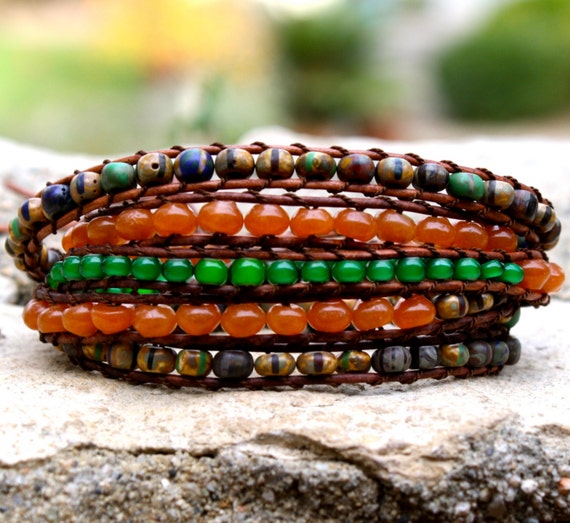 Items similar to Leather Wrap bracelet 5X multi strand bracelet