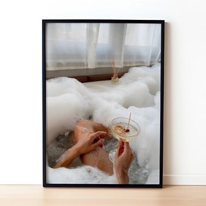 Woman Drinking Martini, Fashion Print, Feminist Poster,Bar Cart Wall Art Print-Girls Bathroom Decor