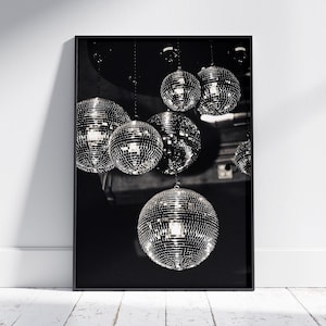 Wydruk Disco, Plakat Disco, Modna sztuka ścienna, Sztuka Preppy Bar Cart, Wydruk Disco Ball, Sztuka do druku, Dekoracja ścienna Retro, Modny wystrój retro