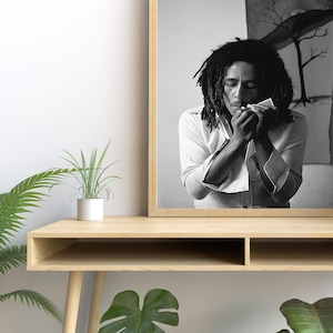 Affiche de Bob Marley, noir et blanc, impression de Bob Marley, photographie vintage, affiche de musique, art mural imprimable, téléchargement numérique