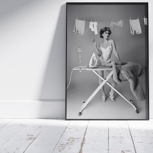 Woman Ironing Photography Print: Feminist Bathroom Art (Digital Download)