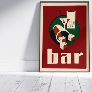 Vintage Retro Bar Poster, Red Print Casino Wall Art, Wall Art Decor, Dirty Martini Cocktail Poster, Cheers Print, Retro Bar Cart Gift