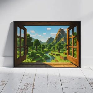 Gamer Wall Art, Block Video Game Canvas Decor, Steve Pixel Art, Gamer Room Decor, Creeper Print, Boys Bedroom Poster, Gaming Gift for Kids