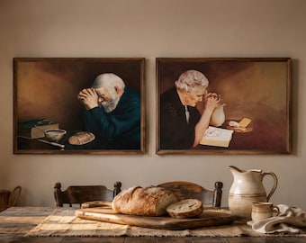 Vintage Christian Prayer Canvas Print Set, Gnade Dankbarkeit Mahlzeit Kunst