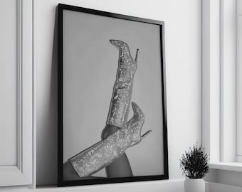 Glitter Heels Glam Fashion Print: Black & White Hypebeast Room Decor