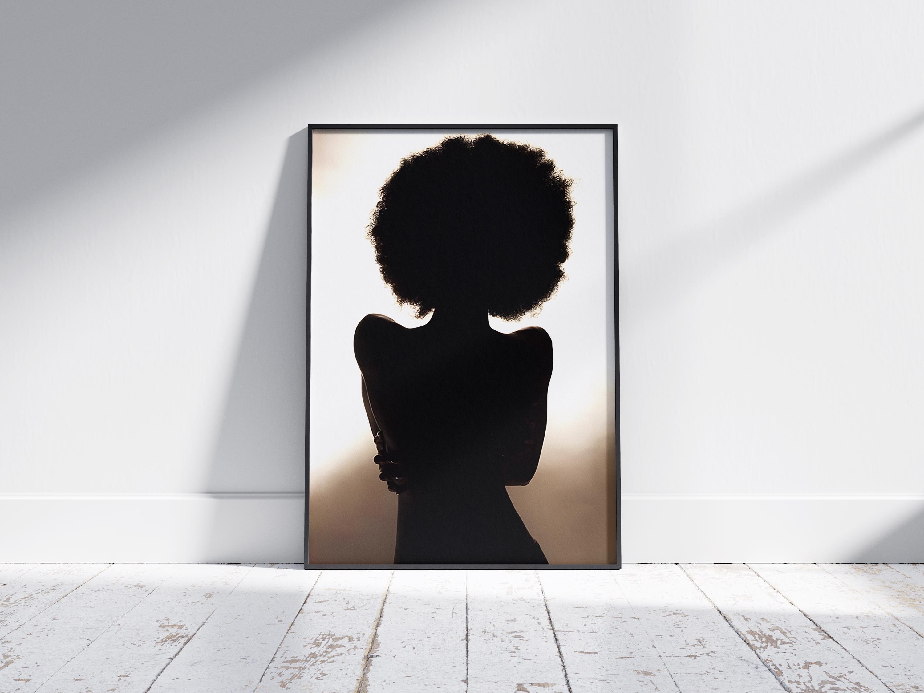 黒人女性のアートプリント：ミニマリストなアフロシルエット（デジタルダウンロード） - Etsy 日本, image size:3000x2250