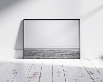 Fine Art Black and White Photography Ocean Surf Print - Vintage Minimalist Beach House Framed Fine Art Photography - Coastal Wall Decor
