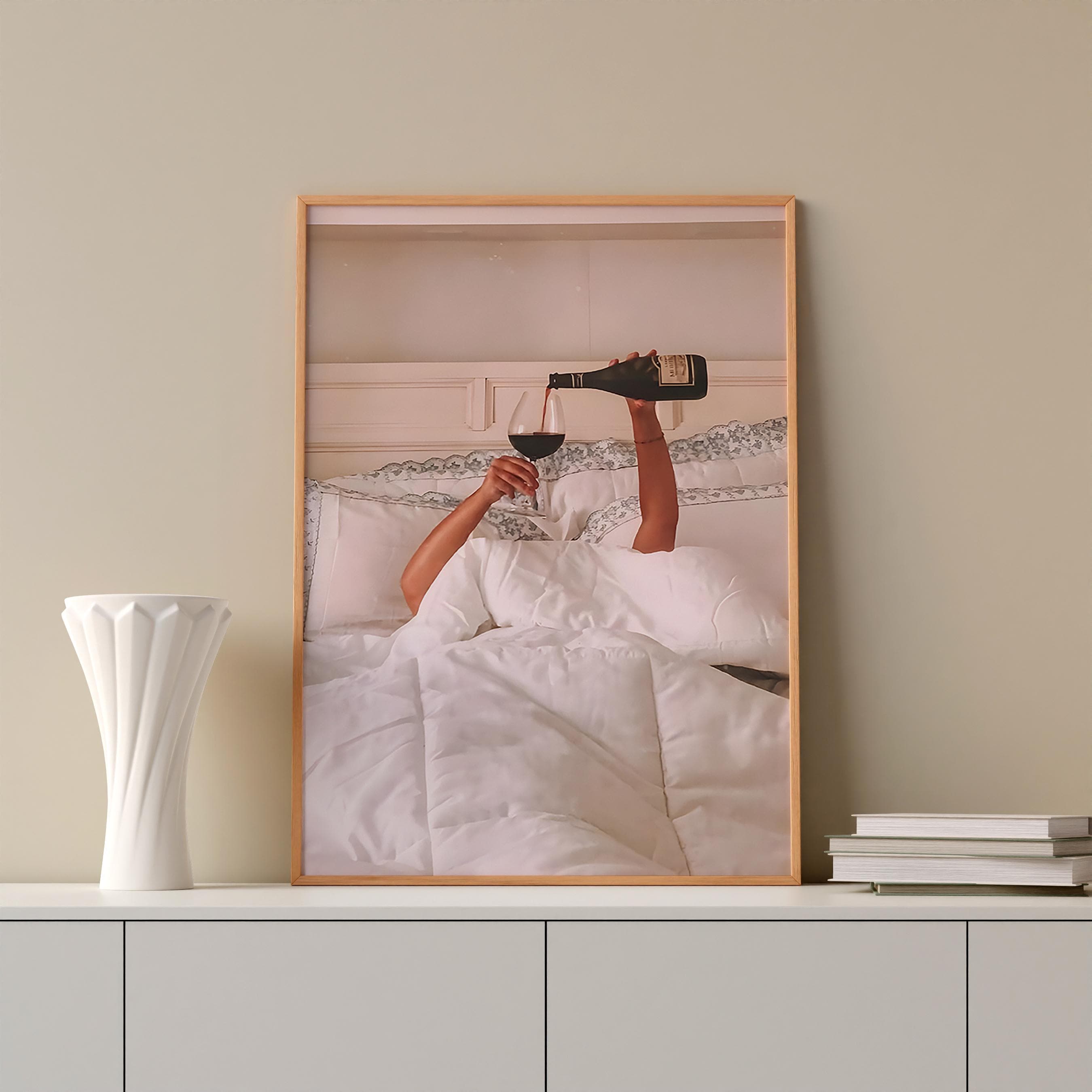 Woman Drinking Wine in Bed Print, Feminist Poster, Alcohol Wall Art, Bar Cart Print, Teen Girl Room Decor, Trendy Wall Art, Digital Download