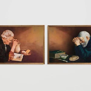 Grace and Gratitude, Famous Christian Art by Eric Enstrom, Praying Over Bread, Pray to Jesus, Praying Man and Woman, Old Man Pray, 2 Pcs