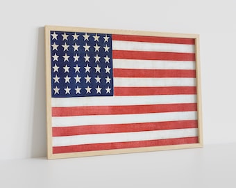Lámina artística vintage con la bandera estadounidense: decoración patriótica para la pared (descarga digital)