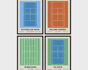 Tennis Grand Slam Turnier Poster Set: Minimalistische Kunst