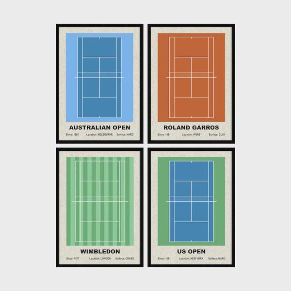 Ensemble d'affiches du tournoi du Grand Chelem de tennis : oeuvres d'art minimalistes