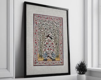 Indian Mughal Textile Art Print: Vintage Academia Wall Decor