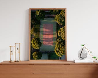 Tennis Court Aerial Print: Trendy Green Wall Art (Digital Print)