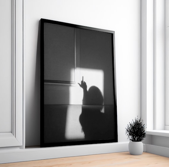 Middle Finger Feminist Art Print: Black and White Room Decor (Digital Download)