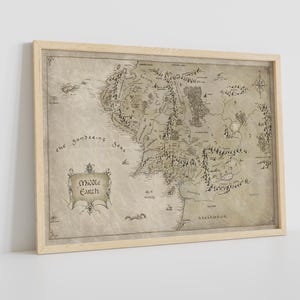 L.O.T.R-kaartkunst aan de muur, ringkaartafdruk, kaartmuurkunst, ingelijst canvas, woonkamerdecor, slaapkamerposter, kaartmuurkunst