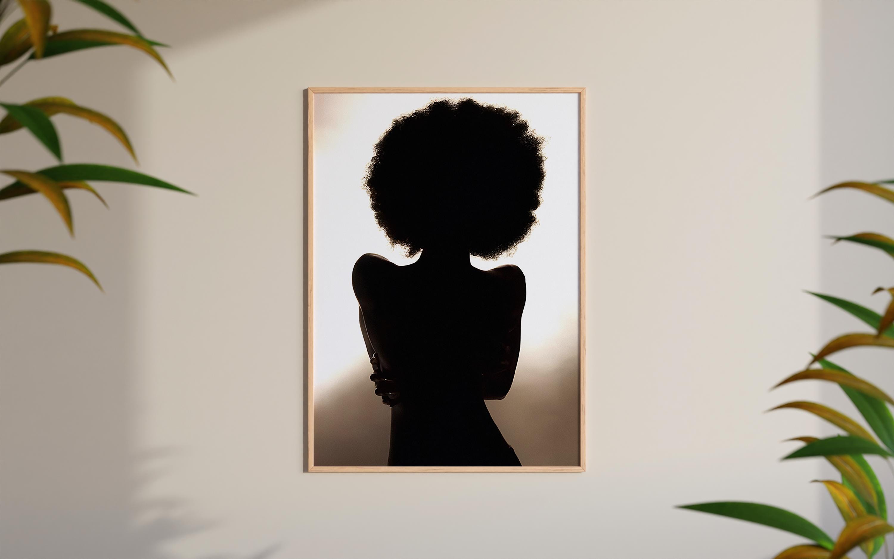 黒人女性のアートプリント：ミニマリストなアフロシルエット（デジタルダウンロード） - Etsy 日本, image size:3000x1875