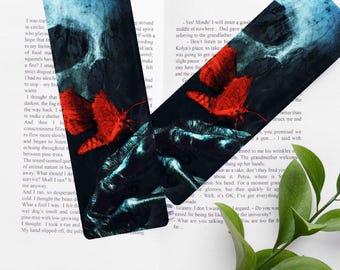 Skeleton & Red Butterfly Bookmark - Gothic Literature Reader Gift