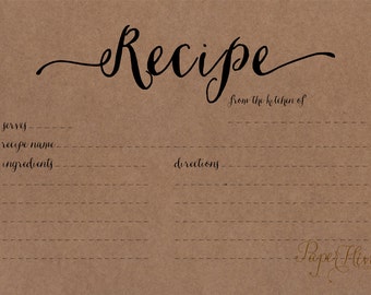 rustic recipe card with kraft background printed cards etsy recipe card background