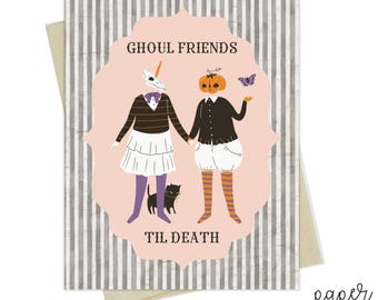 Ghoul friends til death halloween greeting card, single or set of 8