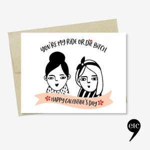 Carte Ride or Die Galentine - Carte BFF amusante, voeux de meilleure amie, carte d'amitié féministe