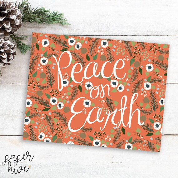 Peace on Earth Card Set Floral Greeting Card Set Holiday - Etsy