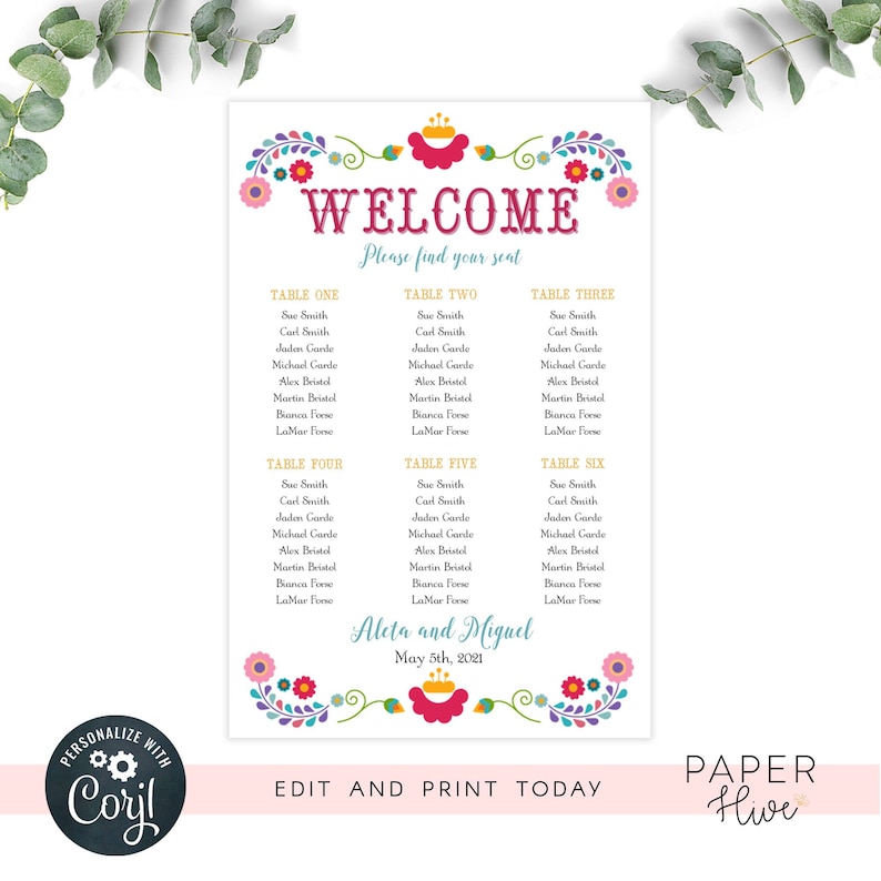 Editable Template editable seating chart custom seating chart template for wedding fiesta seating chart INSTANT DOWNLOAD Printable