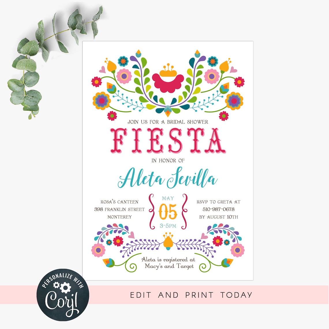 Fiesta bridal shower invitation Mexican floral printable image 1