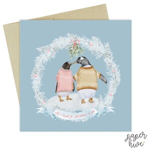 Tout ce que je veux pour Noël, c'est vous, carte de Noël pingouin, carte de Noël romantique, carte d'amour de vacances, carte de voeux aquarelle