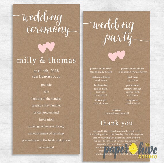 Rustic Wedding Program Kraft Wedding Program Printable Etsy