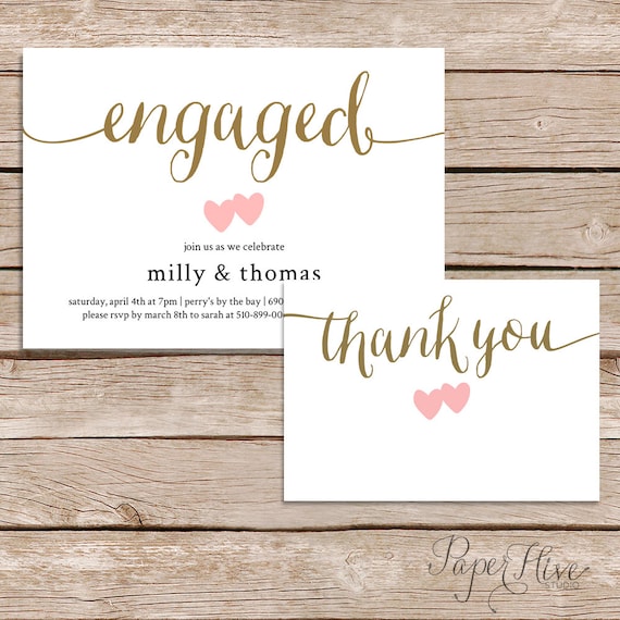 printable engagement party invitation and thank you card set etsy engagement thank you cards