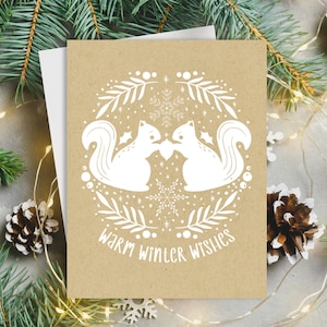 Cute woodland squirrels holiday cards, winter wonderland Christmas card, warm winter wishes boxed cards