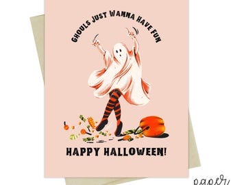 Ghouls just wanna have fun halloween greeting card, single or set of 8 cards