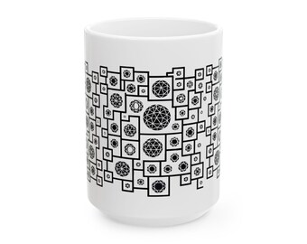 Geometric Heritage Mug - National Library of Kosovo | Unique Coffee Cup, Black & White Design, Inspired by Albanian Plis