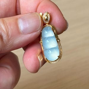 Rare Icy Jadeite Pea Pod (FuDou) Pendant | Certified Burmese Type A Jadeite | 18k Solid Yellow Gold with Natural Diamond Accents