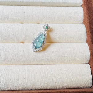 Icy Blue Jadeite Peapod Pendant: Sterling Silver CZ Necklace