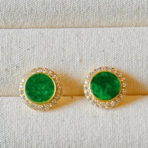 Emerald Green Jade Stud Earrings | Certified Natural Type A Burmese Jadeite | 18K Gold-Plated S925