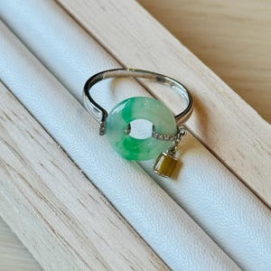 18K Solid Gold Icy Green Lucky Button Ring | Certified Burmese Jadeite with Natural Diamonds |  Elegant & Lucky Charm