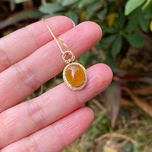 Eye Catching Yellow Jade Pendant | Certified Burmese Type A Jadeite | 18k Solid Yellow Gold with Diamond Accents