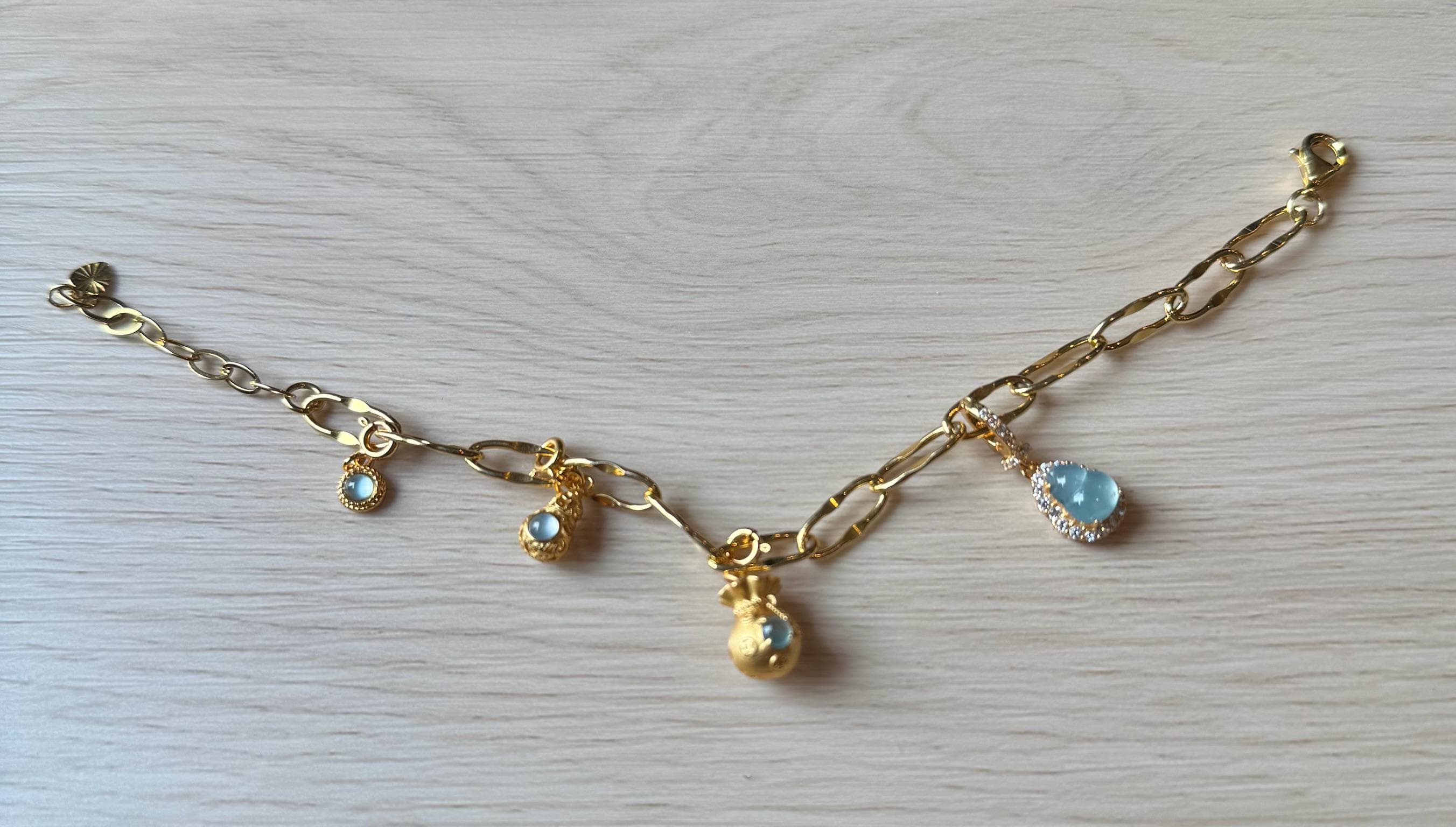 Chic Jade Charm Bracelet | Gold Plated Silver S925 Paperclip Style Chain