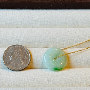 Green Jade Donut Pendant Necklace: Burmese Jadeite Bi Disc, Sterling Silver