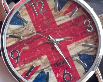 New Union Jack Quartz Watch • British Flag Wristwatch • Faux Leather Strap • Punk Rock Style Accessory • UK Flag Watch